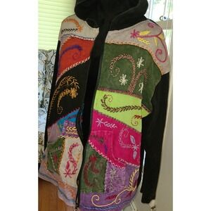 Rising Tide Hoodie Full Zip Made in Nepal Women's XL? Embroidered Patchwork